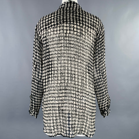 THEORY Size S Black Grey White Viscose Silk Polka Dot Button Up Shirt