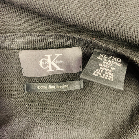 CALVIN KLEIN Taille XL Pull en tricot à col en V en laine mérinos noire