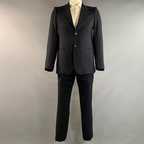 EMPORIO ARMANI Chest Size 40 Navy White Pinstripe Wool Blend 34 30 Suit