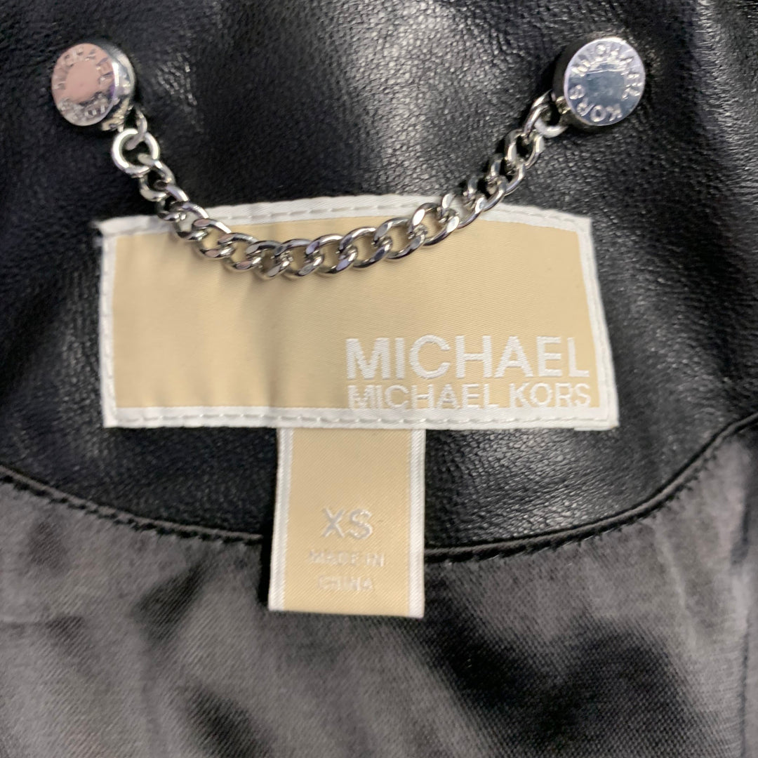 MICHAEL by MICHAEL KORS Size XS Black Quilted Leather Studded Cropped Bomber Jacket