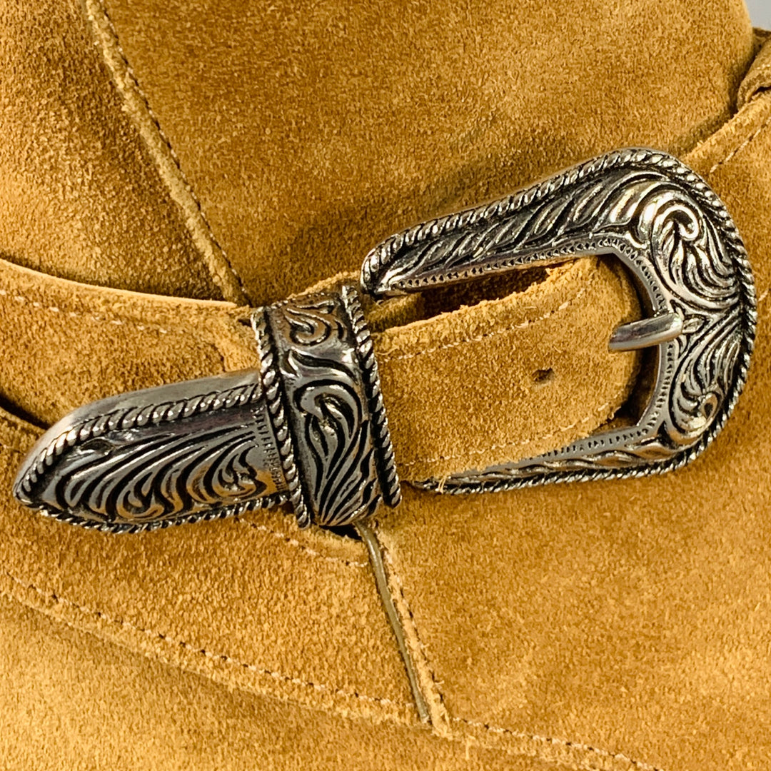 SAINT LAURENT Size 8 Hedi Strap Tan Silver Suede Western Buckle Boots Hedi Slimane × Saint Laurent Paris SLP Heide Suede Wyatt  main image 4