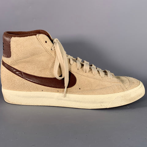 NIKE Size 10.5 Beige Brown Logo Suede High Top Sneakers