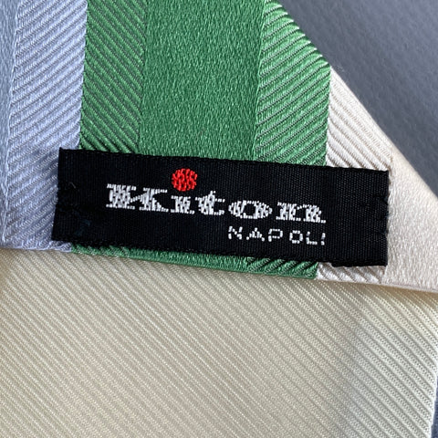 KITON Cream Blue Green Diagonal Stripe Silk Tie