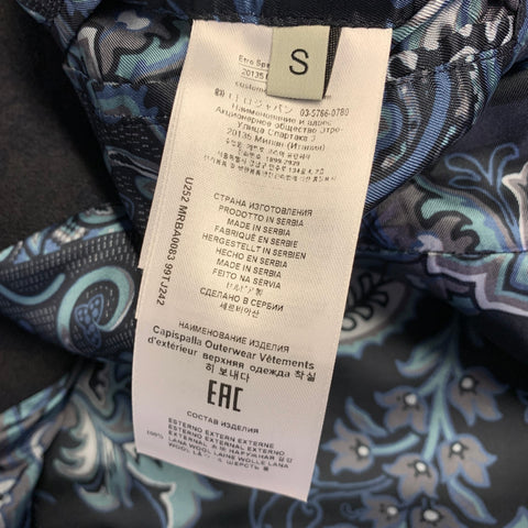 ETRO Size S Navy Abstract floral Wool Double Breasted Peacoat