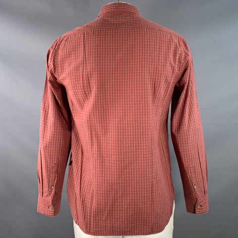 JOHN VARVATOS * U.S.A. Size L Red Grey Checkered Cotton Long Sleeve Shirt