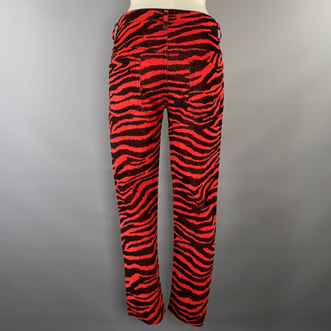ISABEL MARANT Size 4 Red Black Cotton Blend Animal Print Straight leg Jeans