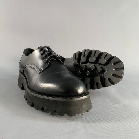 PAUL SMITH Size 8 Black Leather Platform Laces