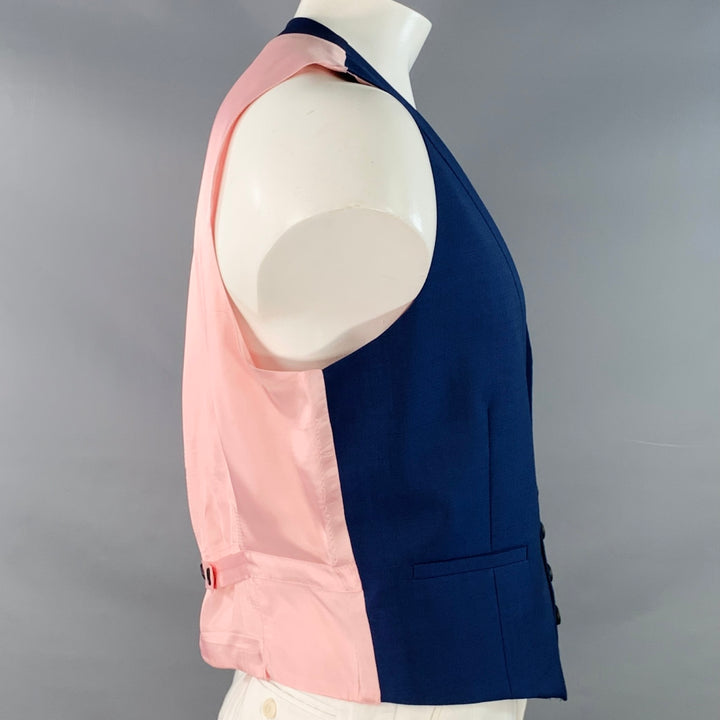 PAUL SMITH Size 44 Blue Pink Wool Mohair Single Breasted Collarless Vest