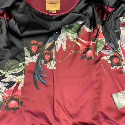 TED BAKER Size L Burgundy Polyester Blend Eye Hook Cape Jacket Blazer