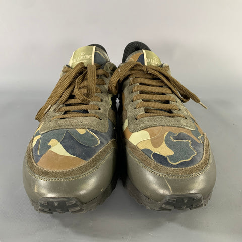 VALENTINO Size 11 Green Multi-Color Camo Blend Lace Up Sneakers