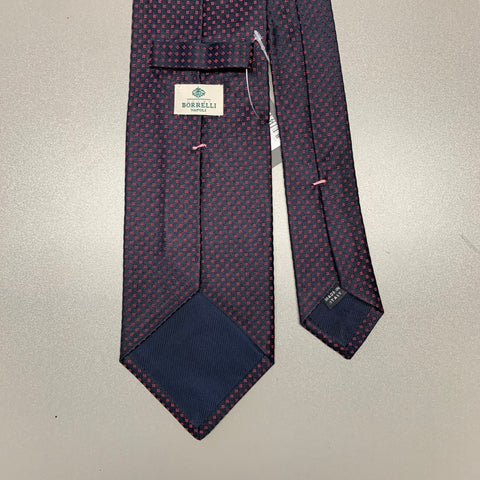 BORRELLI Navy Red Squares Silk Tie