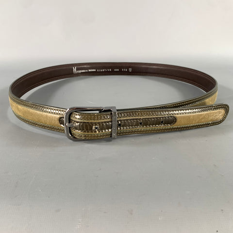 MORESCHI Size 38 Brown Olive Mixed Pattern Leather Belt