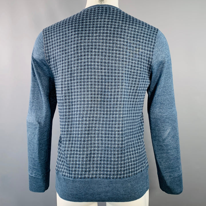 JOHN VARVATOS Size S Blue Grey Black Checkered Linen V-Neck Pullover