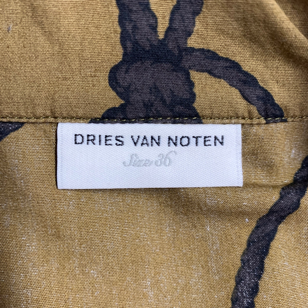 DRIES VAN NOTEN Size XS Brown Olive Green Cotton Knots Camp Blouse
