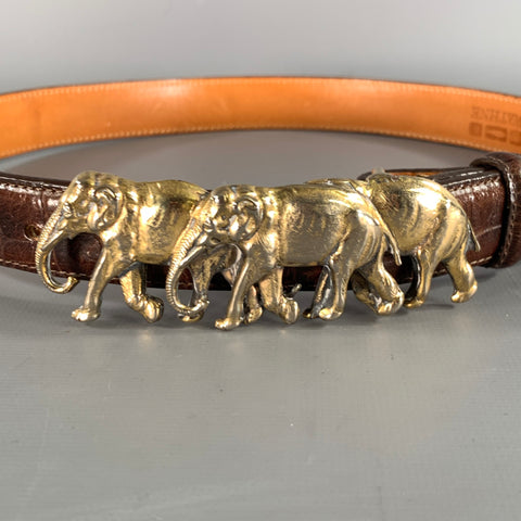 WATHNE Waist Size 24 Brown Gold Alligator Embossed Leather Belt