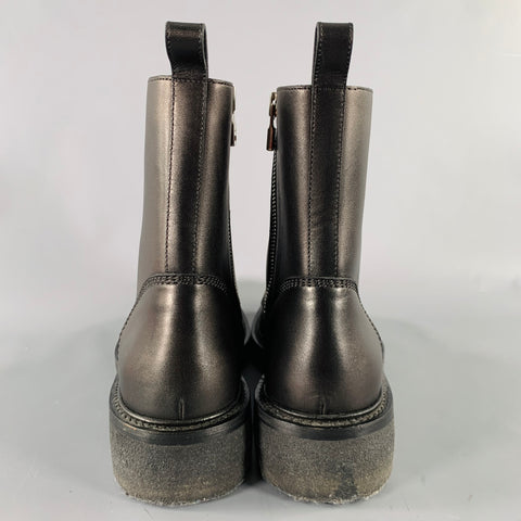 AMIRI Size 9 Black Shimmery Leather Lace-Up Boots