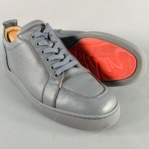 CHRISTIAN LOUBOUTIN Size 11 Rantulow Orlato Grey Slate Pebble Grain Leather Low Top Sneakers