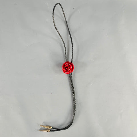 Cravate Bolo en Cuir Noir et Rouge Rose VINTAGE