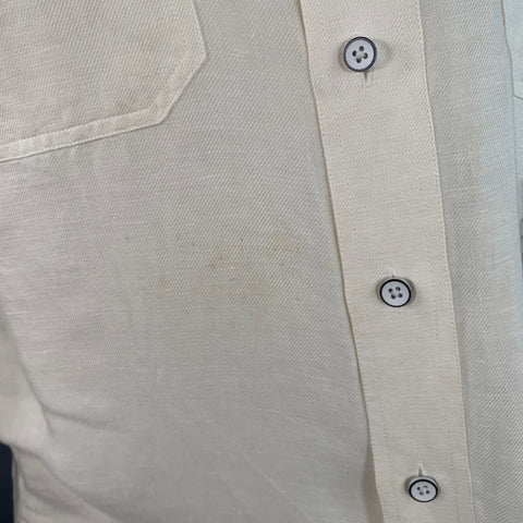 JOHNNIE-O Size M Cream Linen Blend Button Down Collar Two Pockets Long Sleeve Shirt