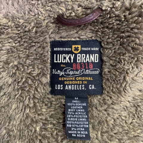 LUCKY BRAND Size M Brown Olive Leather Bomber Jacket