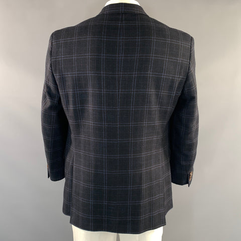 JACK VICTOR Chest Size 42 Navy Blue & Red Plaid Wool & Viscose Blend Sport Coat