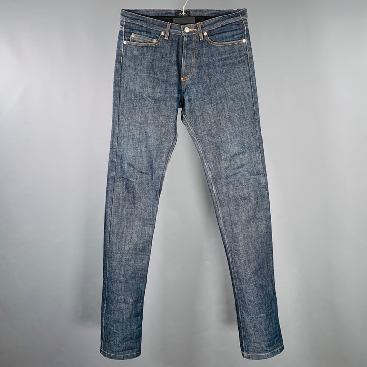 A.P.C. Size 30 Blue Contrast Stitch Cotton Straight Button Fly Jeans