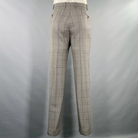 PT01 Size 38 Black White Plaid Virgin Wool Flat Front Slim Fit Casual Pants