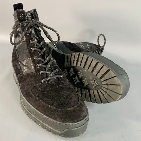 LOUIS VUITTON Size 10.5 Harlem Black Logo Canvas High Top Boots
