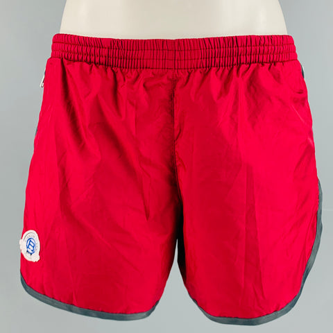 ROBINSON les BAINS Size S Red Grey Contrast Trim Swim Trunks