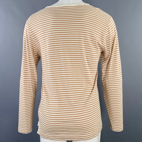 T-shirt DRIES VAN NOTEN, taille S, en mélange de coton rayé beige et crème à manches longues