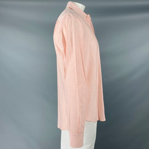 BRIONI Size L Orange Purple Pinstripe Linen Button Up Long Sleeve Shirt