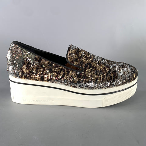 STELLA McCARTNEY Size 9 Silver Gold Sequined Slip On Sneakers