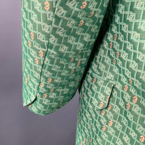3.PARADIS SS22 Size L Green Jacquard Wool Notch Lapel Coat