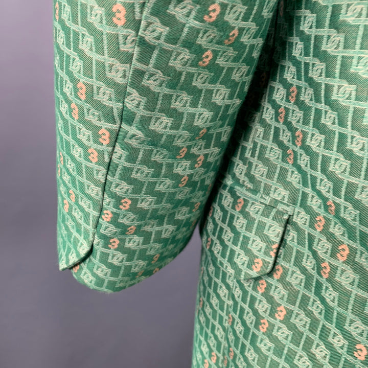 3.PARADIS SS22 Size L Green Jacquard Wool Notch Lapel Coat