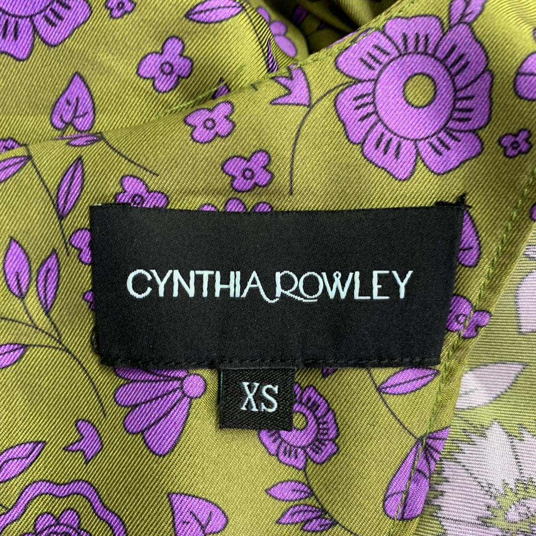 CYNTHIA ROWLEY Size XS Green Purple Silk Twill Floral Ruched Dress – Sui  Generis Designer Consignment