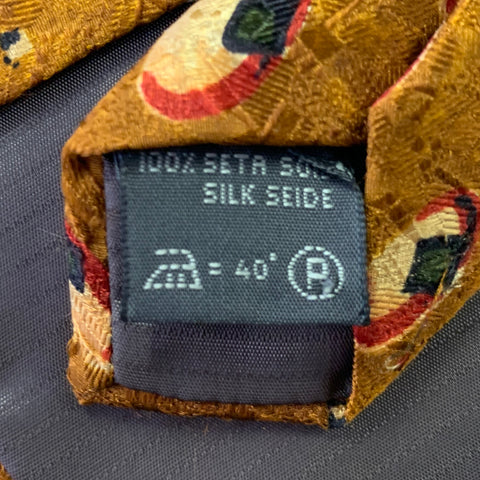 ERMENEGILDO ZEGNA Camel Red Black Geometric Silk Tie