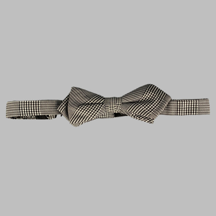 VALENTINO Black White Houndstooth Silk Bow Tie