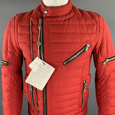 BALMAIN Size S Red Brick Cotton Polyamide Quilted Jacket