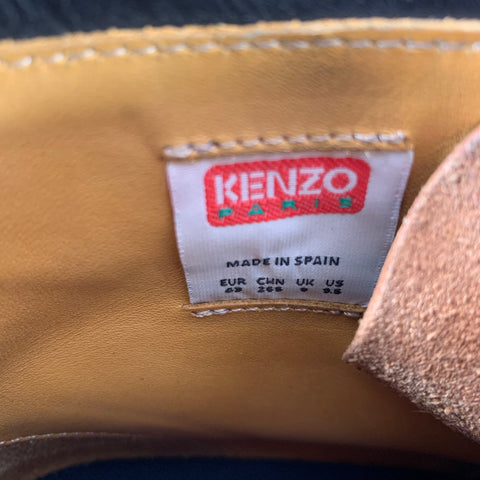 KENZO Size 9.5 Brown Contrast Stitch Leather Lace-Up Zipper Boots