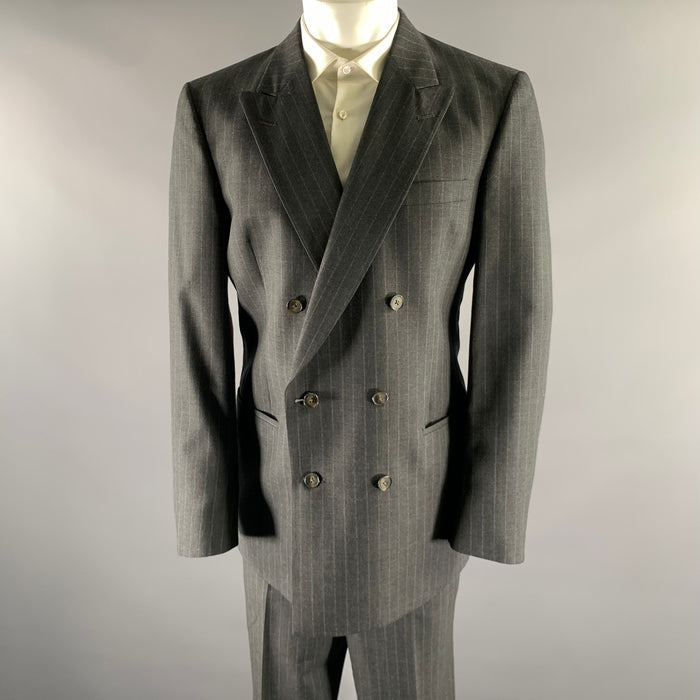 CHRISTIAN DIOR Size 44 Grey Pinstripe Wool Double Breasted Suit