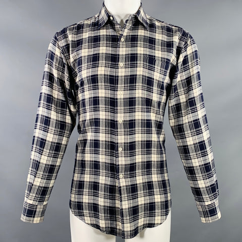 POLO by RALPH LAUREN Taille S Marlowe Chemise à Manches Longues à Carreaux Crème et Bleu Marine avec Une Poche