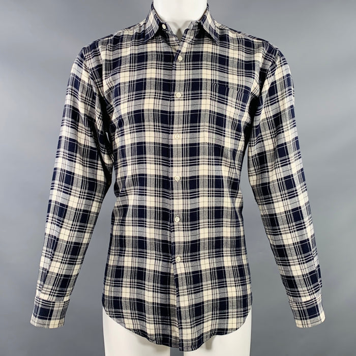POLO by RALPH LAUREN Size S Marlowe Navy Cream Plaid One Pocket Long Sleeve Shirt