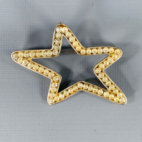 Broche Étoile Vintage en Métal Argenté et Strass