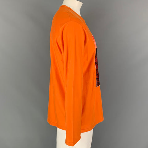 EVEREST ISLES Size XL Orange Dark Wave Applique Cotton Long Sleeve T-shirt