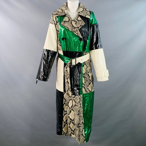 STAND STUDIO Size M Eliora Trench Multi Color Patchwork Double Breasted Belted Coat