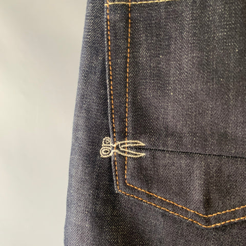 DENHAM Size 31 Navy Embroidery Cotton Straight Jeans