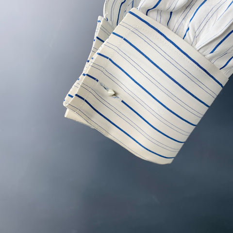 TURNBULL & ASSER Vintage Size L White Blue Stripe Cotton French Cuff Long Sleeve Shirt