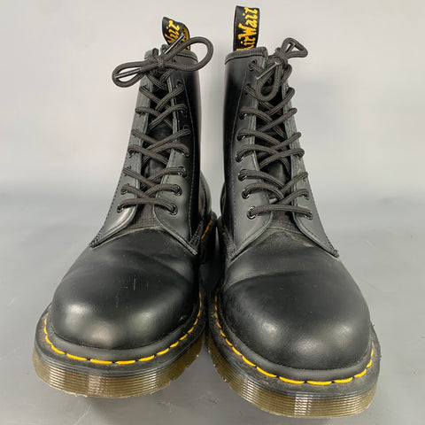DR. MARTENS Size 10 Black Shimmery Leather Ankle Boots