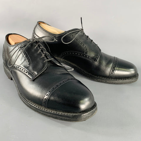 ALLEN EDMONDS Size 12 Black Perforated Leather Cap Toe Lace-Up Shoes