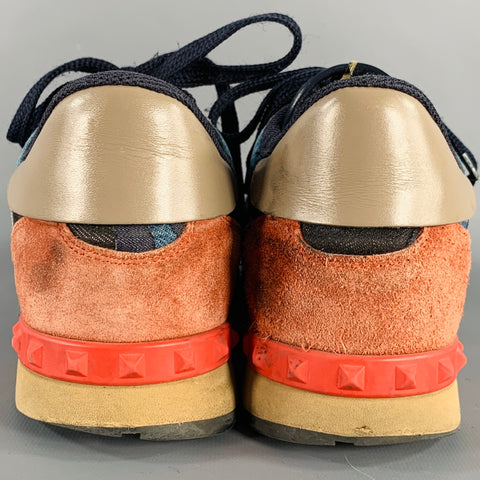 VALENTINO Size 9 Black Blue Red Color Block Leather Rubber Sole Sneakers
